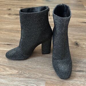 Jessica Simpson Ankle Boot Size 7.5 Aninada Silver Glitter Square Toe Block Heel